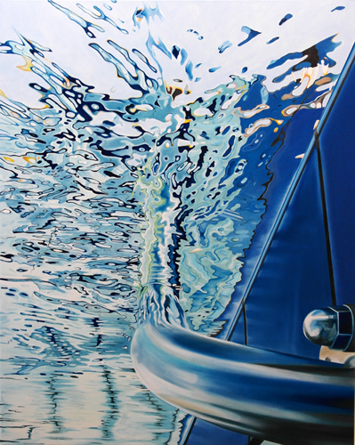 Handlauf gebogen, unter Wasser, 100 x 80 cm, Öl auf Leinwand, 2018