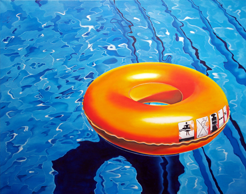 Schwimmreifen orange, 120 x 150 cm, Öl auf Leinwand, 2022