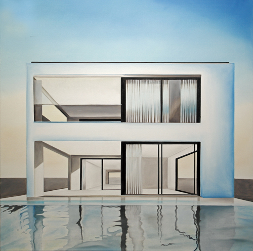 Haus am Wasser, 90 x 90 cm, Öl auf Leinwand, 2021